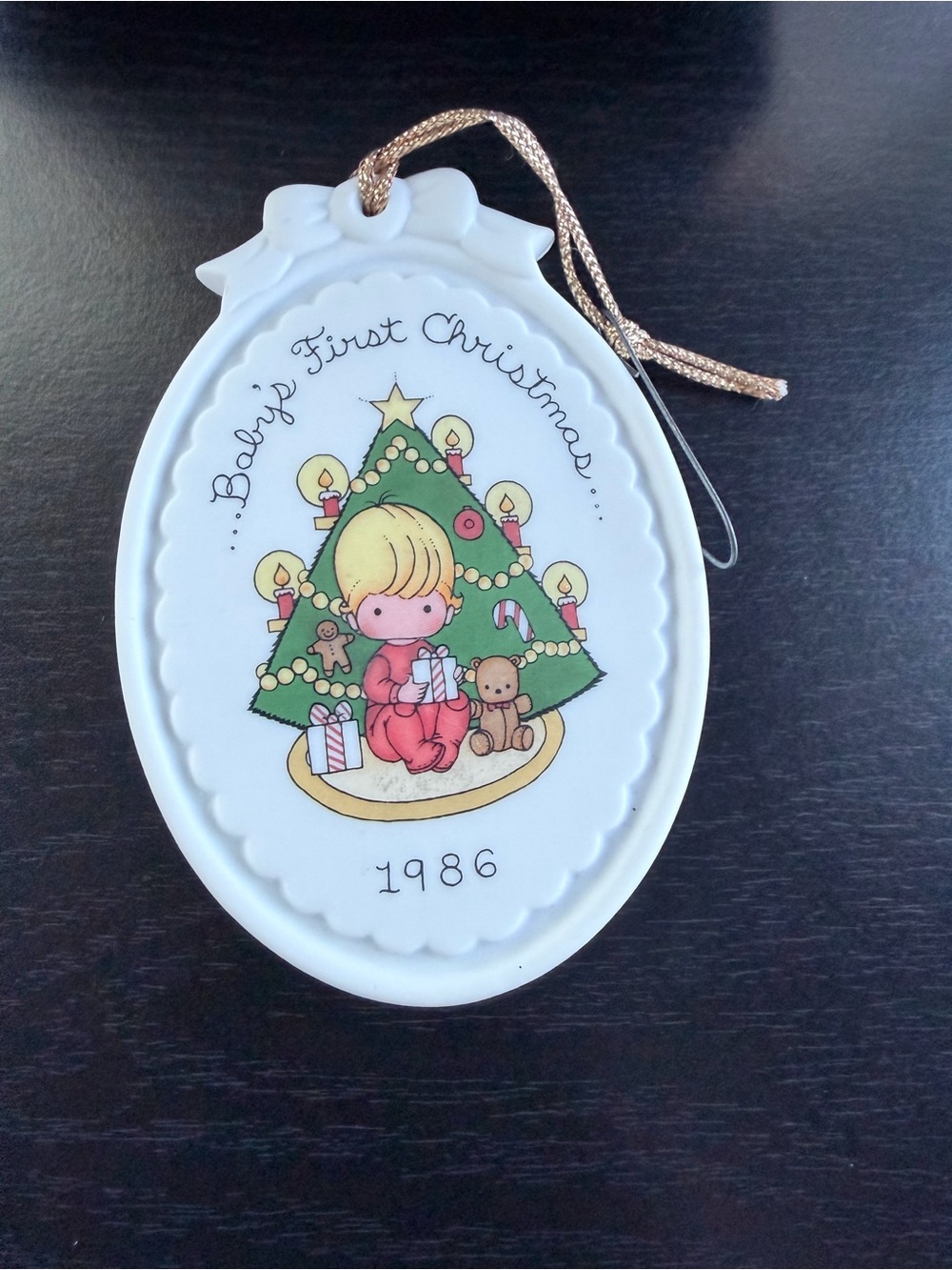 Precious Moments Baby's First Christmas Ornament - White, Green, Red